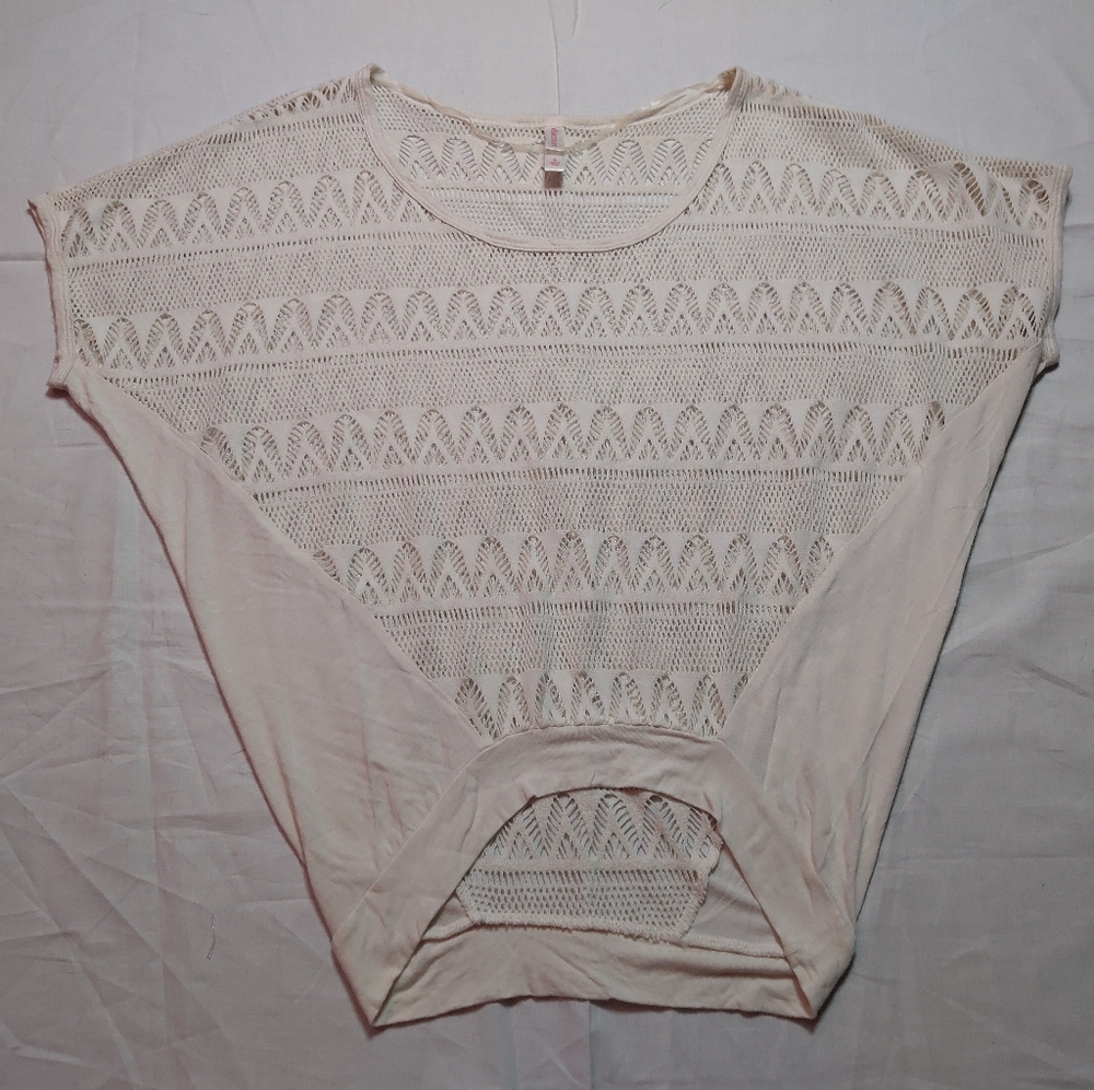 Xhilaration Shirt Women's Small White Cover Up Knit Short Sleeve Round Neck Top